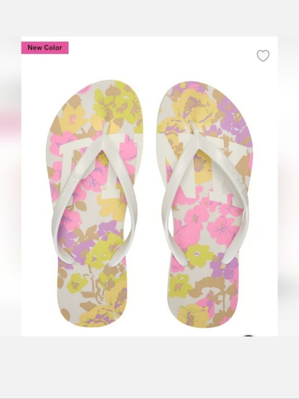Victoria's Secret PINK flip Flop Sandals LIME PURPLE FLORAL SIZE 10 LARGE